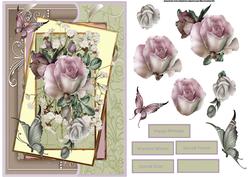 Butterfly and Mauve Rose Card and Decoupage