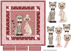 Anniversary Cats 7x7 Card with Decoupage