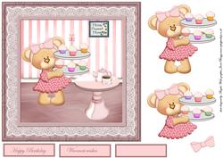 Teddy Tea Party 7x7 Card with Decoupage