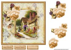 Village House 7x7 Card with Decoupage