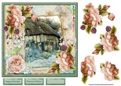 Heather Cottage 7x7 Card with Decoupage