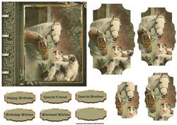 Two Horses and Dogs Card with Shaped Layers