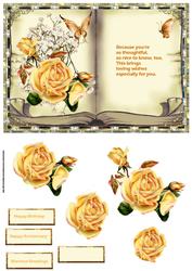 Yellow Rose Book Style Card with Decoupage