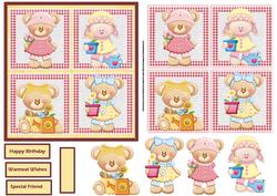 Garden Teddy Bears Team Card with Toppers and Decoupage