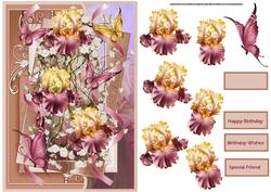 Pink Iris and Butterfly Card with Decoupage