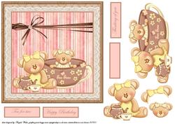 Teddy Bear Tea Party Card with Decoupage