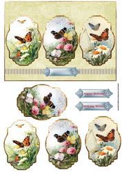 Butterfly and Flowers Panel Card with Toppers