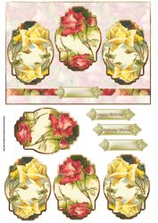 Vintage Rose Panel Card with Toppers