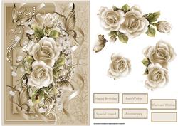 Cream Rose Card with Decoupage