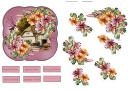 Cottage and Flowers Card with Decoupage