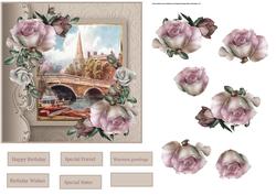 Town Bridge Over the River Card with Decoupage