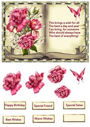 Pink Rose Book Topper Card with Decoupage