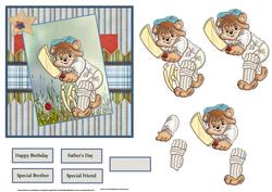 Bears Cricket Game Card with Decoupage