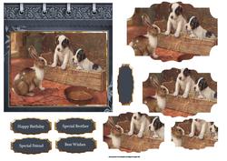 Puppies Watching a Rabbit Card with Stackers