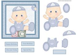 Baby Boy First Birthday Card with Decoupage