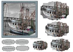 Fishing Boat Scene Card with Shaped Stackers