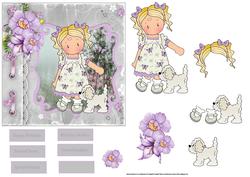 Chloe Walking Her Dog Card with Decoupage