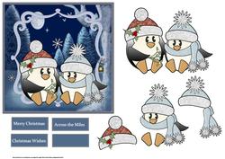 Penguins and Mistletoe Card with Decoupage