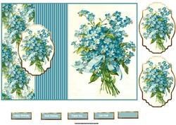 Blue Floral Card Foldback Card with Toppers