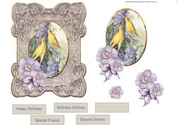 Yellow Birds on a Lilac Tree Card with Decoupage