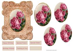 Pink Rose in a Scroll Frame with a Topper