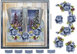 Christmas Tree and Blue Rose 7x7 Card