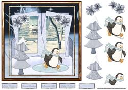 Penguin Skating 7x7 Card with Decoupage