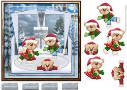 Teddy Bear Winter Fun 7x7 Card with Decoupage