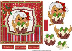Robin and His Christmas Pudding 7x7 Card with Decoupage