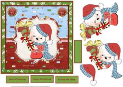 Teddy Brings Christmas Gifts 7x7 Card with Decoupage