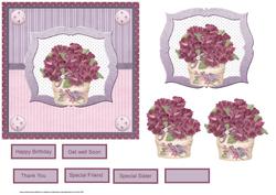 Plant Pot of Purple Flowers Card with Decoupage