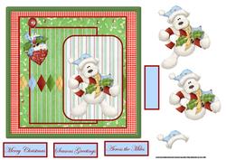 Candy Cane Teddy Bear Card 7x7 Approx