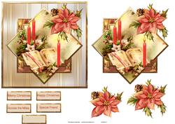 Christmas Candles and Poinsettias Card with Decoupage
