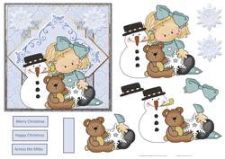 Girl and Snowman Card with Decoupage