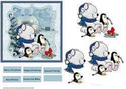 Polar Bear and Penguin Friends Fishing Card