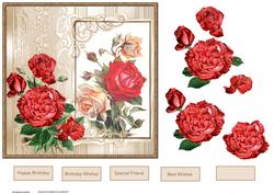 Vintage Red Rose Card with Decoupage