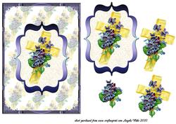 Yellow Ribbon Cross and Purple Flowers