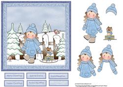 Chloe with Her Sledge Card and Decoupage
