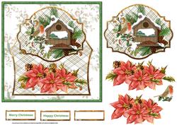 Robin and Poinsettias Card with Decoupage