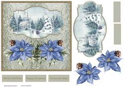 Blue Vintage Poinsettia Card with Decoupage