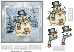 Snowman and Friend Card with Decoupage