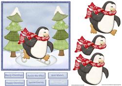Skating Penguins Card with Decoupage