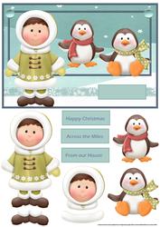 Eskimo Boy and Peguin Friends Card