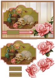 Cat and a Rose Card with Decoupage