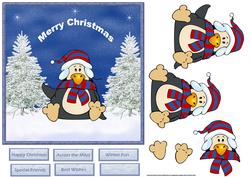 Penguin Winter Fun Card with Decoupage