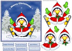 Penguin Skater Card with Decoupage