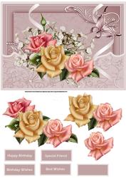 Yellow and Pink Rose Card with Decoupage