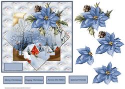Vintage Blue Poinsettia Card with Decoupage