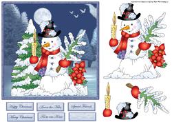 Snowman Lights His Way Home Card with Decoupage
