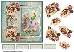 Budgerigars and Roses Card and Decoupage